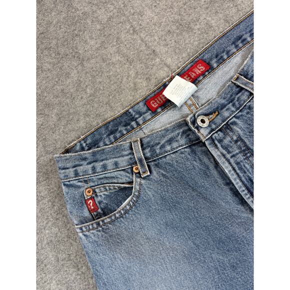 Vintage 90s Guess Denim Bootcut Jeans Mens 29x27 Blue Faded Distressed Hem - Picture 6 of 10